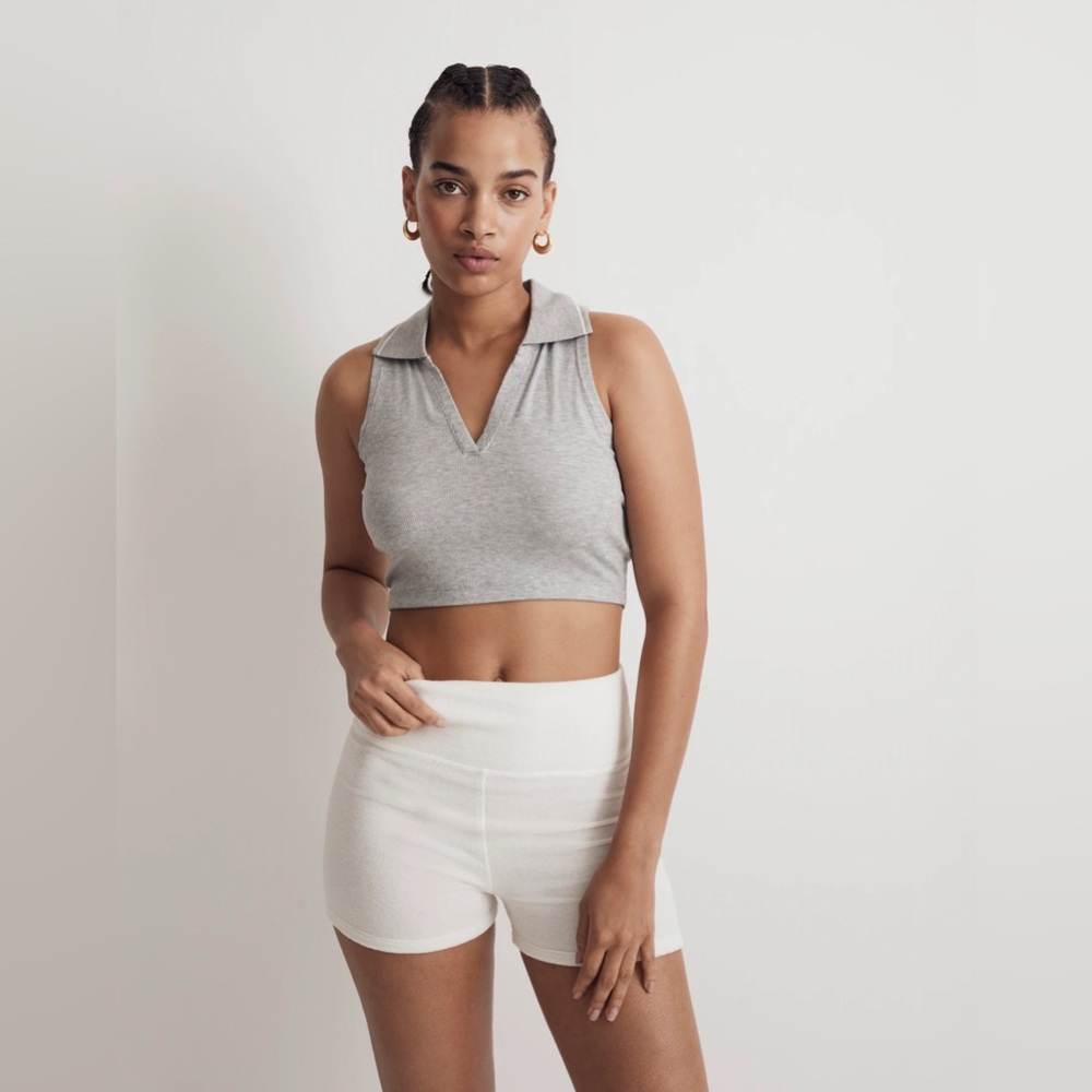 Madewell | Polo‎ Crop Top | Hthr Gym Class Grey | Women’s Size Small | NWT